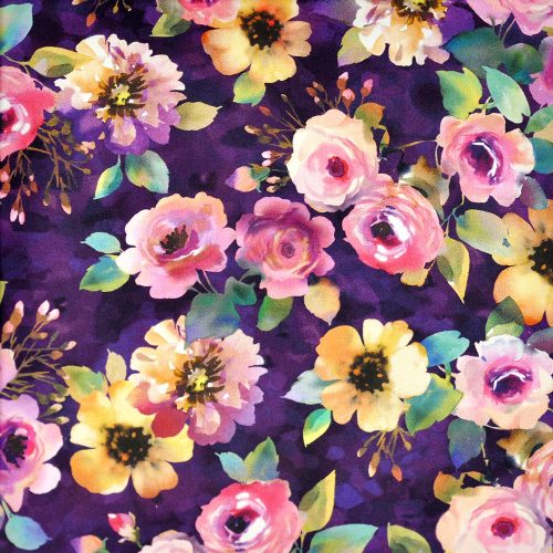 virágok lilán - floral fancy - delicate breeze in purple - designer pamut méteráru