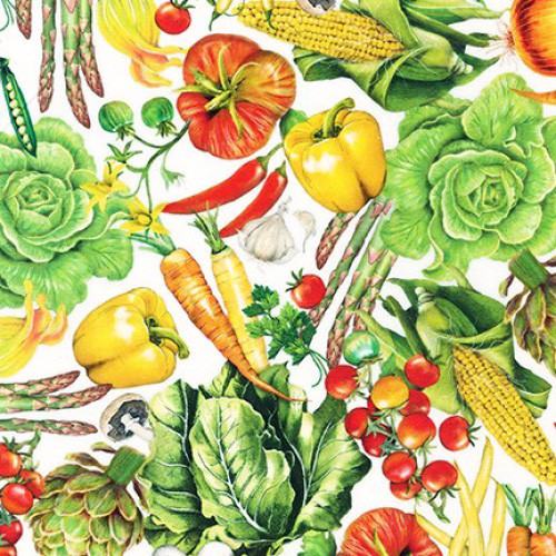 zöldségek - down on the farm - vegetable in white - designer pamut méteráru