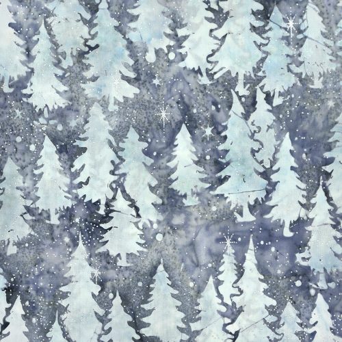 magical winter - pines in dusty blue - handwerklicher Batik-Baumwollstoff